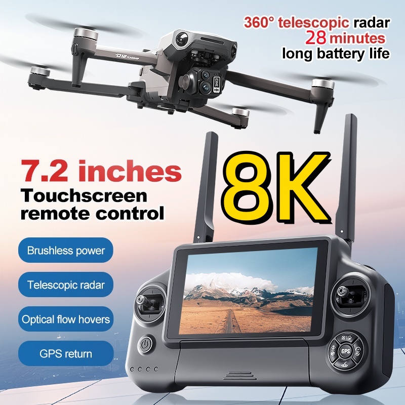 Drone Camera With Gimbal - 8K 3軸ジンバルブラシレス7.2インチタッチスクリーンFPVリモートコントロールクアッドコプター5KM障害物回避エアドロップGPSリターンRCドローン