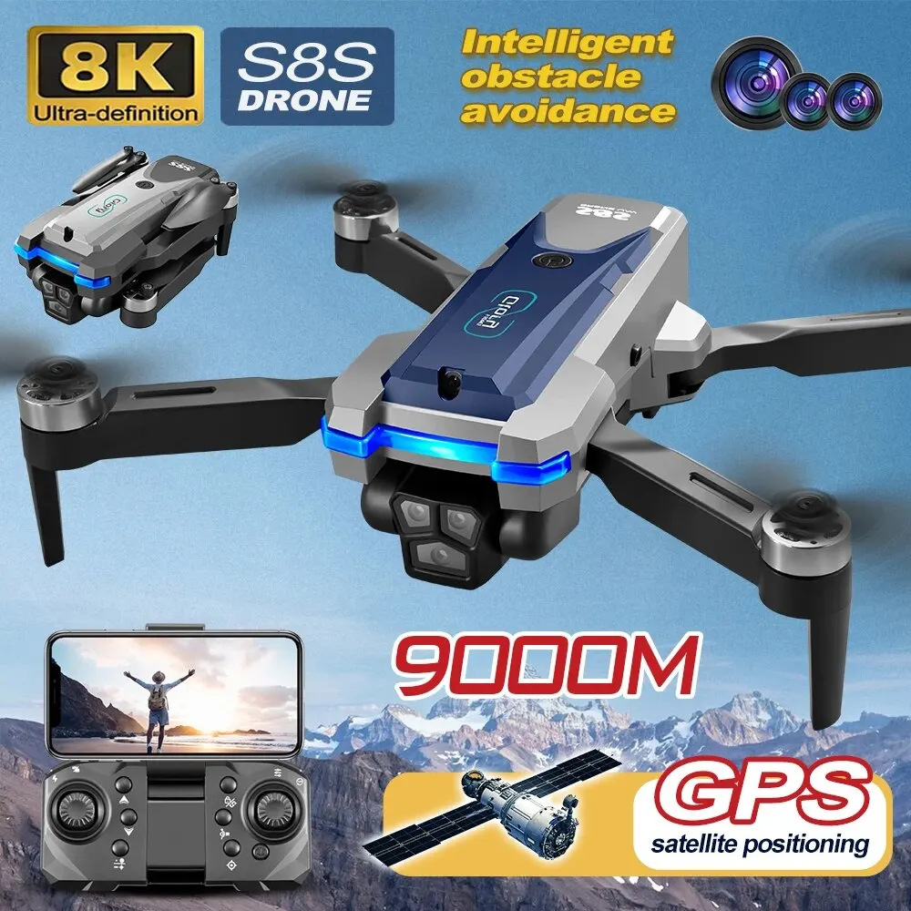 Drone Camera Mount - 折りたたみ式リモートコントロールドローンRCS8S GPS,5g wifi,8k hdデュアルESCカメラ,オプティカルフロー,360 ° 障害物回避,ブラシレスモーター,9000m